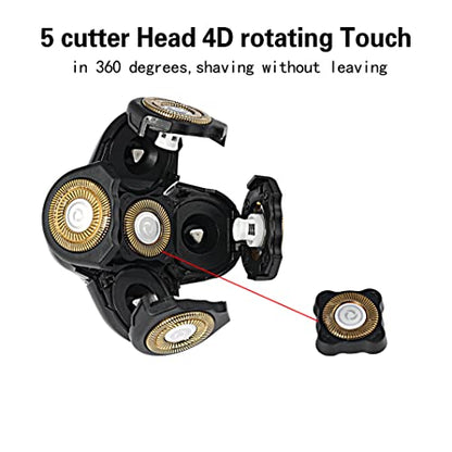 5D Men's Electric Shaver Replacement Heads Bald Replacement Heads Replacement 5 Heads Razor Blades Wet and Dry Compatible Waterproof with Blade Cover(Gold) - color: Gold2