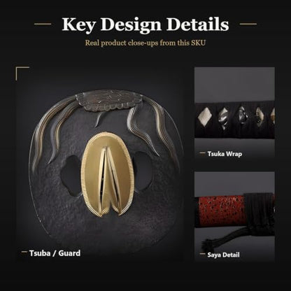 1045 Katana, Hand Forged Full Tang Japanese Sword | Classic Tsuba Series - color: Gold 716