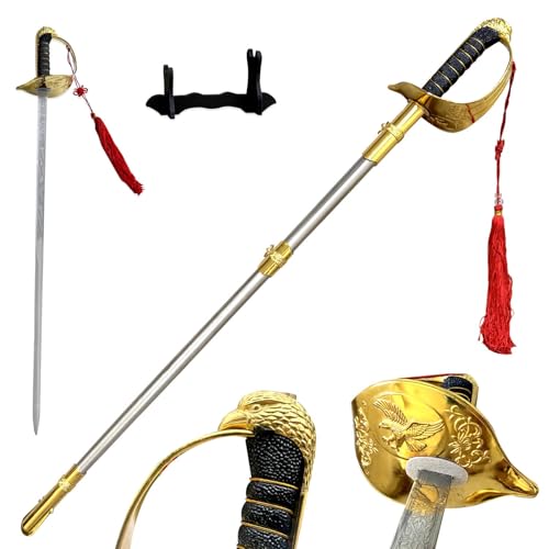37.8" Stainless Steel Eagle Head Straight Ceremonial Sword,European Honor Guard Parade Sword,Unsharpened Drill Saber - style: A