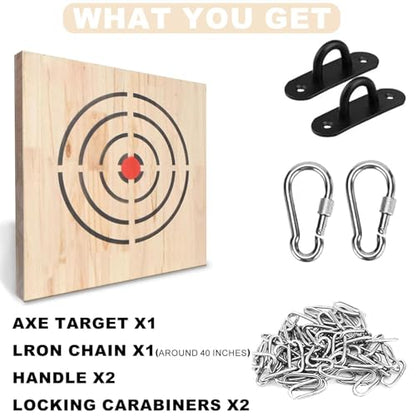 Axe Throwing Wooden Target with Handles & KnifeThrowing with Steel Chain