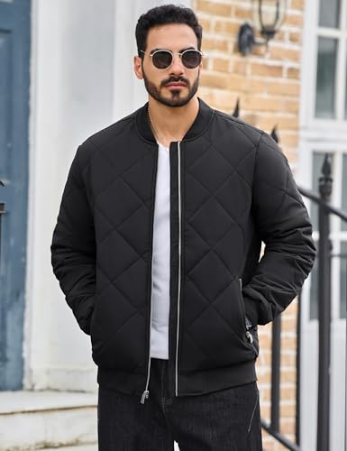TACVASEN Men's Padded Jackets Winter Full Zipper Fleece Outwear Casual Windproof Bomber Varsity Coat - color: Black, size: Small