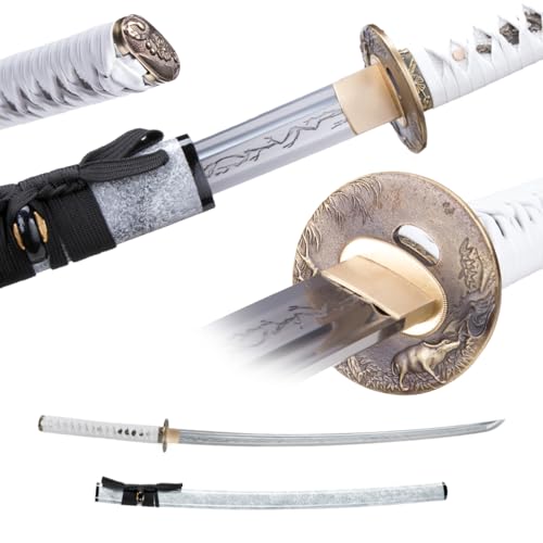 Handmade Sharp Katana, Traditional Clay Tempered 1060/9260/T10 Steel, Full Tang Real Katana Sword, Authentic Japanese Craft Samurai Sword - color: White