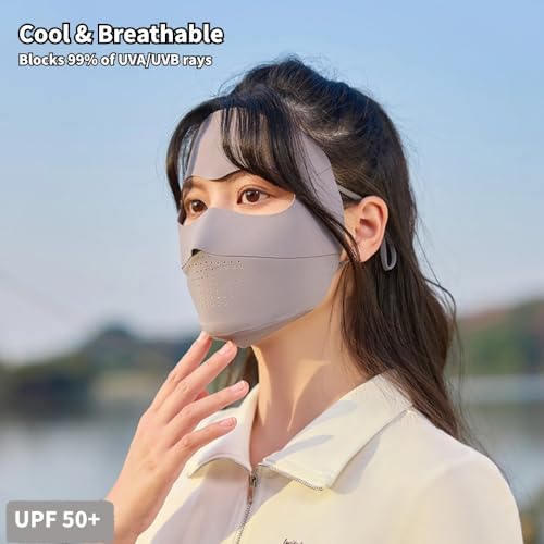 UPF 50+ Reusable Cloth Mask, UV Guard Face Cover, Korean Slim Fit - color: Light Grey