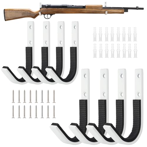 Gun Rack Storage Wall Mount Rifles Shotgun Hooks Horizontal Metal Hangers for Storing Shotguns Rifles Archery Bow Heavy Duty Steel - color: White, size: 4 Pairs
