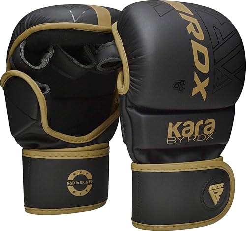 RDX MMA Gloves Sparring Grappling, Hybrid Open Palm Martial Arts Mitts Men Women, Maya Hide Leather Wrist Support, Cage Fighting Combat Sports Boxing Glove Training, Muay Thai, Punching Bag Kickboxing - color: Golden, size: Large-X-Large