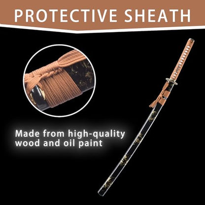 Handmade Sharp Katana, Traditional Clay Tempered 1060/9260/T10 Steel, Full Tang Real Katana Sword, Authentic Japanese Craft Samurai Sword - color: Brown