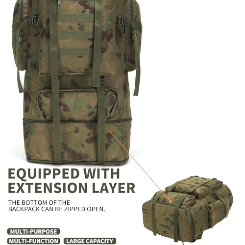 100L Hiking Camping Backpack MOLLE Rucksack Waterproof Daypack (RuinGreen) - color: Ruingreen