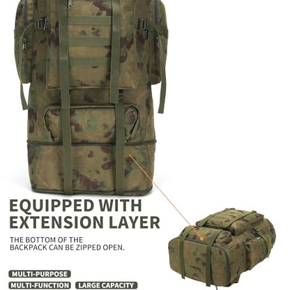 100L Hiking Camping Backpack MOLLE Rucksack Waterproof Daypack (RuinGreen) - color: Ruingreen