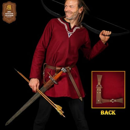 Mythrojan Medieval Sword Frog Adventurer with Leather Holder for Universal Rapier, Broadsword, Cutlass - style: Large Left Handed - Brown Crunch (10" X 10")