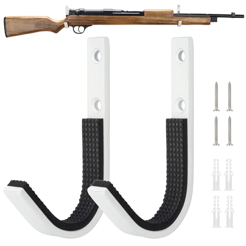 Gun Rack Storage Wall Mount Rifles Shotgun Hooks Horizontal Metal Hangers for Storing Shotguns Rifles Archery Bow Heavy Duty Steel - color: White, size: 1 Pair