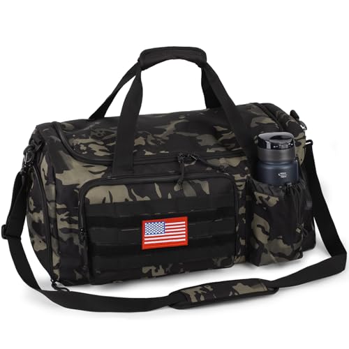 Tactical Gym Bag for Men, 40L Duffle Bag with Shoes Compartment for Travel - color: Camo Black, size: Medium
