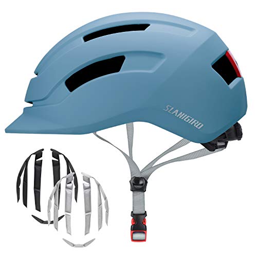 Adult Urban Bike Helmet - Adjustable Fit System & Integrated Taillight for Men Women - color: Matte Blue, size: Medium (55-58 cm)