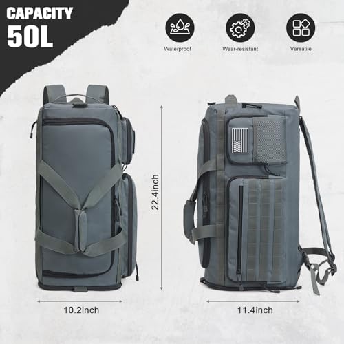 G4Free 3-in-1 Duffle Bag Travel Gym Sports, Large Tactical Duffel Backpack - color: Dark Grey
