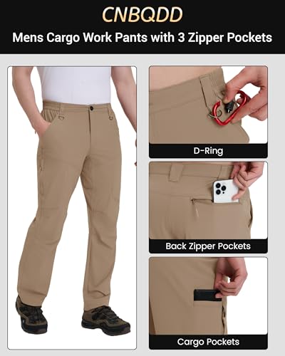 CNBQDD Mens Hiking Pants Quick Dry Water Resistant Lightweight Nylon Cargo Pants Breathable Work Travel Pants with 6 Pockets - color: Khaki, size: 42W x 30L