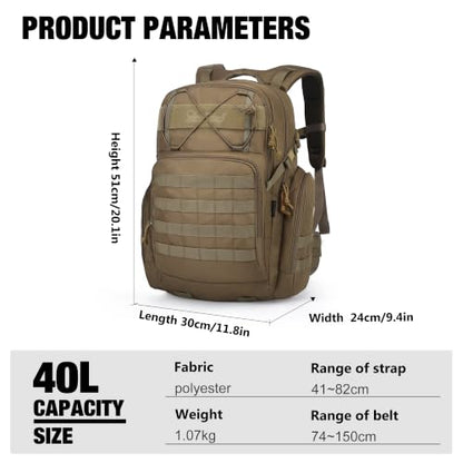 Mardingtop 40L Tactical Backpack for Men, Large Molle Military Rucksack Assault Pack for Hiking Travel Camping - color: Khaki