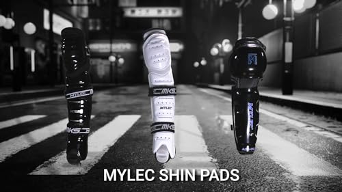MyLec MK5 Street/DEK Shin Pad, Lightweight & Durable Hockey Accessories, 360° Straps, Hard Front Shells, Breathable Material, Metatarsal Padding Ice Hockey Shin Guards, Foam Rubber - color: Black, size: 15"
