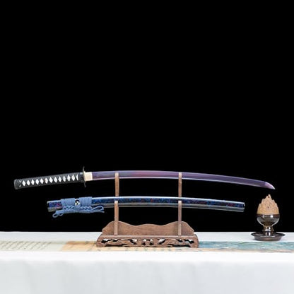 Handmade Sharp Katana, Traditional Clay Tempered 1060/9260/T10 Steel, Full Tang Real Katana Sword, Authentic Japanese Craft Samurai Sword - color: Purple