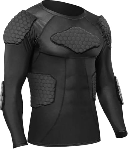 Padded Compression Shirt, Short Sleeve Football Protection Gear - size: Long-Medium
