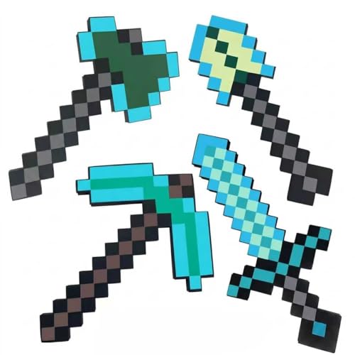 QRT 4 Pack Kids Role Play Toys,EVA Foam Sword,Axe,Pickaxe and Shovel, or Halloween,Christmas,Cosplay and Birthday Party - color: Blue Four Piece Set