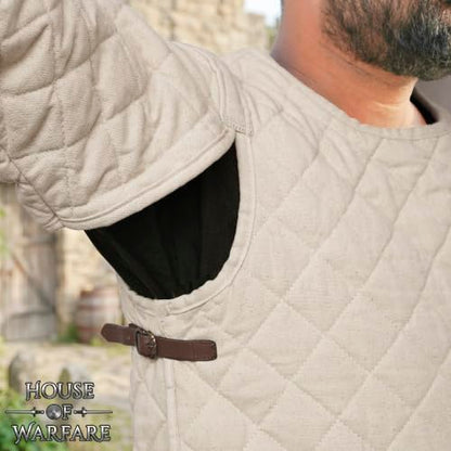 Medieval Gambeson Men Jacket | Padded Gambeson Coat 13th Century 2-Layer – Quilted Cotton Arming Wear - color: Ecru, size: Large