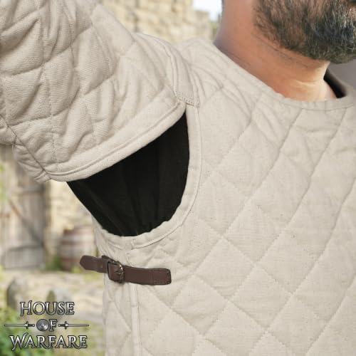 Medieval Gambeson Men Jacket | Padded Gambeson Coat 13th Century 2-Layer – Quilted Cotton Arming Wear - color: Ecru, size: Medium