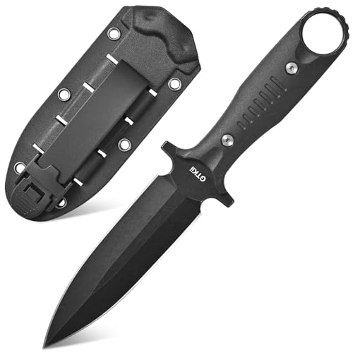 Gtkii GTK50 Fixed Blade Knife AUS-10 Stainless Steel Blade Nylon Fiberglass Full Tang Handle EDC Fix Knifes for Outdoor Camping Survival(Black) - color: Black