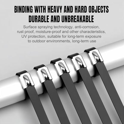 Black Metal Zip Ties, 100pcs 12"(300mm) Stainless Steel Zip Ties - color: 100 Pcs