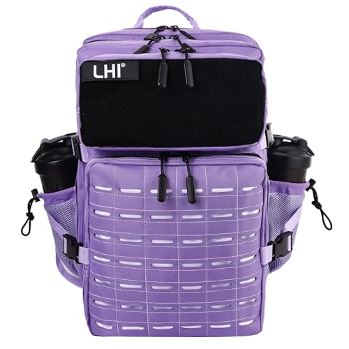LHI Tactical Military Backpack for Men 25L/45L Large Molle Army Assault Pack 3 Day Hiking Rucksack With Bottle Holder - color: Light Purple, size: 45L