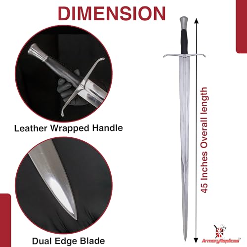 Armory Replicas™ Medieval Hand Forged Knight Sword EN45 Carbon Steel Full Tang with Scabbard - style: Medieval Double Edge Sword