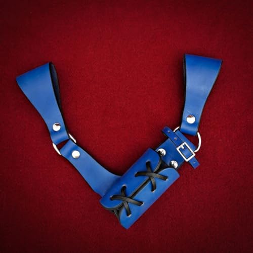 Mythrojan Medieval Sword Frog Adventurer with Leather Holder for Universal Rapier, Broadsword, Cutlass - style: Normal Left Handed - Blue (8" X 8")