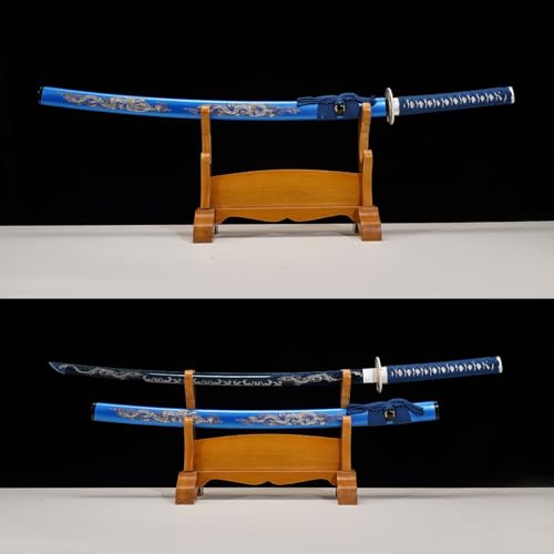 1045/1060 high Carbon Steel Full Hand Forged Traditional, Katana Sword Hademade Heat Tempered ，Japanese Samurai Swords ，Full Tang,Functional,Black - color: blue-duilong