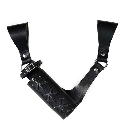Mythrojan Medieval Sword Frog Adventurer with Leather Holder for Universal Rapier, Broadsword, Cutlass - style: Large Right Handed - Black (10" X 10")