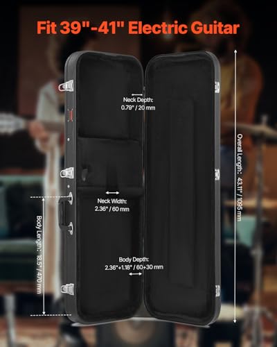 VEVOR Electric Guitar Hard Case, 43.11 in Rectangular Guitar Hard Case, With Lock Latch Keys Handle, PVC Padding Soft Lining Water-Resistant Hard Shell Guitar Cases, for 39 in Electric Guitars, Black - size: 43.11 inches Rectangular