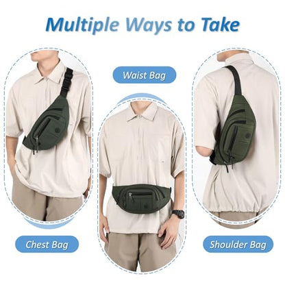Large Fanny Pack for Men and Women, Crossbody Waist Bag with 4 Zipper Pockets Easy Carry Any Phone, Fashion Waist Pack with Adjustable Strap for Travelling, Hiking, Cycling, Running - Green - color: Green