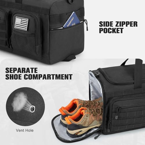 G4Free 3-in-1 Duffle Bag Travel Gym Sports, Large Tactical Duffel Backpack - color: Black
