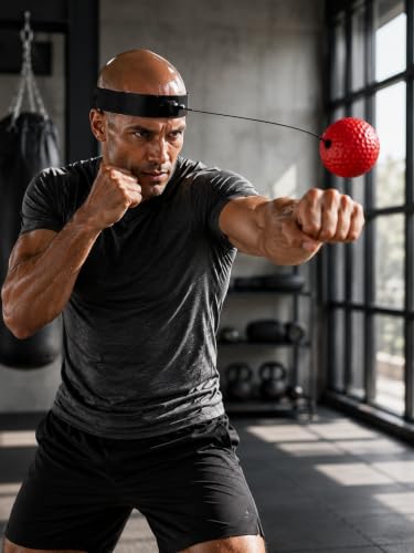 Boxing Reflex Ball,Reaction Training Ball with Headband,Speed Training Equipment for Adults,Boxing Workout Practice - color: Red