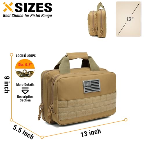 DBTAC Gun Case Bag XS | Tactical 1~2 Pistol Bag Firearm Shooting Case with Lockable Zipper for Shooting Range Outdoor Hunting | US Flag Patch + Universal Holster Included - color: Brown