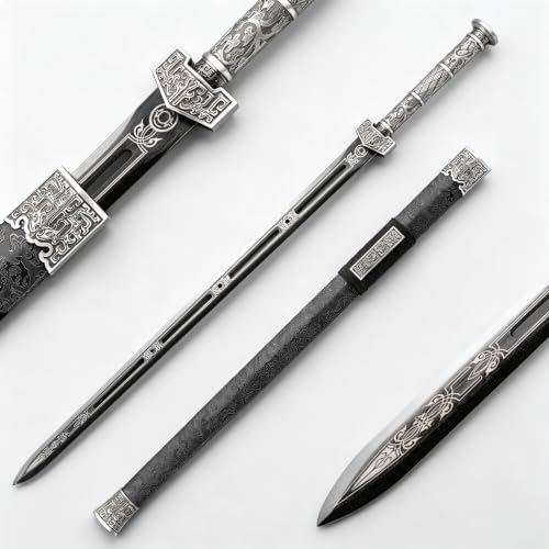 Full Size Hand Forged Katana Sword, Unsharpened 1060 High Carbon Steel Sword with Heat-Tempered Blade, Unique Long Hollow Design, Museum-Grade Samurai Sword Replica for Collection