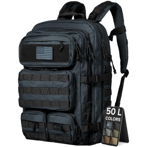 Falko Tactical Backpack for Men and Women 50L Backpack 2.4x Stronger Large Military Molle Rucksack, Bugout Backpack Outdoors - color: Dark Grey