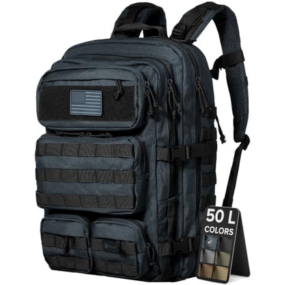 Falko Tactical Backpack for Men and Women 50L Backpack 2.4x Stronger Large Military Molle Rucksack, Bugout Backpack Outdoors - color: Dark Grey