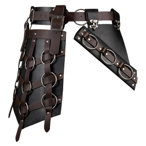 HiiFeuer Medieval Asymmetrical Thigh Armor with Sword Frog Holster, Viking Faux Leather Armor for LARP Ren Faire Cosplay - color: Brown B