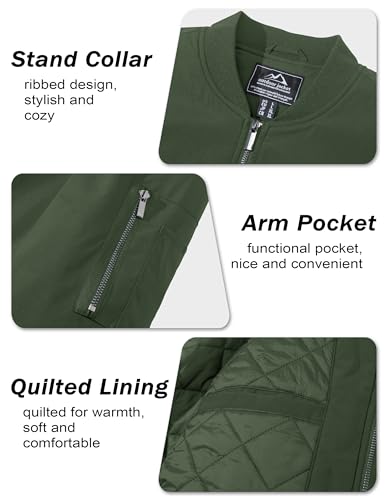 MAGCOMSEN Men's Bomber Jacket Casual Windproof Quilted Jacket Full Zip Windbreaker Winter Warm Varsity Jacket with Pockets - color: Army Green, size: XX-Large