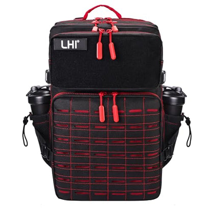 LHI Tactical Military Backpack for Men 25L/45L Large Molle Army Assault Pack 3 Day Hiking Rucksack With Bottle Holder - color: Bk-red Zipper, size: 45L