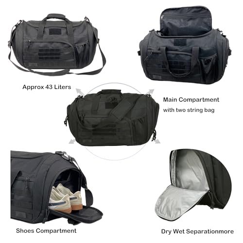 APRlLBAY 43L Large Capacity Military Duffel Bag - Tactical Gym Bag/Weekender for Men & Women (Jet Black) - color: Black