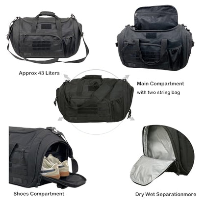 APRlLBAY 43L Large Capacity Military Duffel Bag - Tactical Gym Bag/Weekender for Men & Women (Jet Black) - color: Black