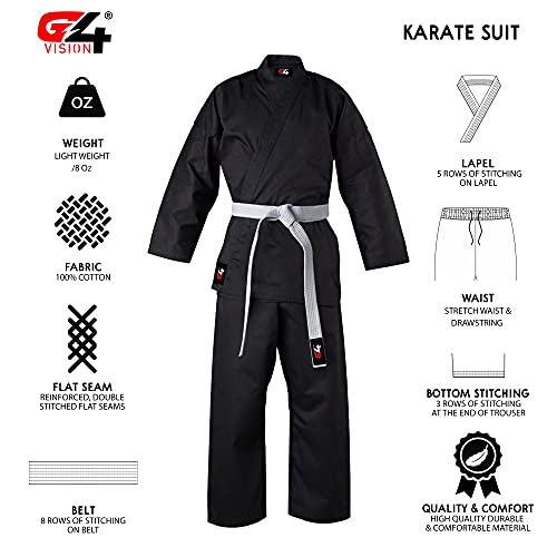 G4 Karate Suit GI Aikido Training Adult Student Uniform Set Free Belt Black White - color: Black, size: 00/120cm