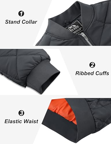 TACVASEN Men's Padded Jackets Winter Full Zipper Fleece Outwear Casual Windproof Bomber Varsity Coat - color: Dark Grey, size: X-Large