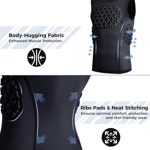 Adult Baseball Chest Rib Protector Padded Compression Shirt - color: Black, size: Small