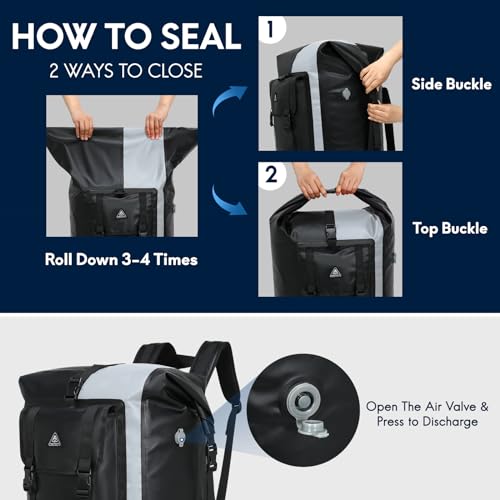 Haimont Large Waterproof Roll Top Dry Backpack 100L, Black/Grey - color: Black/Grey, size: 100L