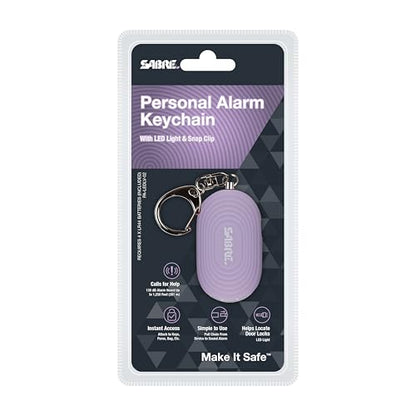 SABRE 2-in-1 Personal Alarm with LED Light, 130dB Personal Safety Siren, Snap Hook for Instant Access, 1,250 Foot (381 Meters) Range, Compact Design for Easy Attachment to Purse, Bag, or Keys - color: Lavender